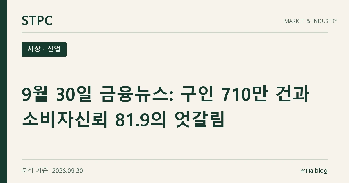 9월 30일 금융뉴스: 구인 710만 건과 소비자신뢰 81.9의 엇갈림