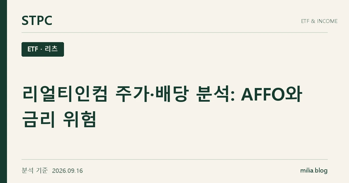 STPC ETF · 리츠 — 리얼티인컴 주가·배당 분석: AFFO와 금리 위험. 분석 기준 2026.09.16.