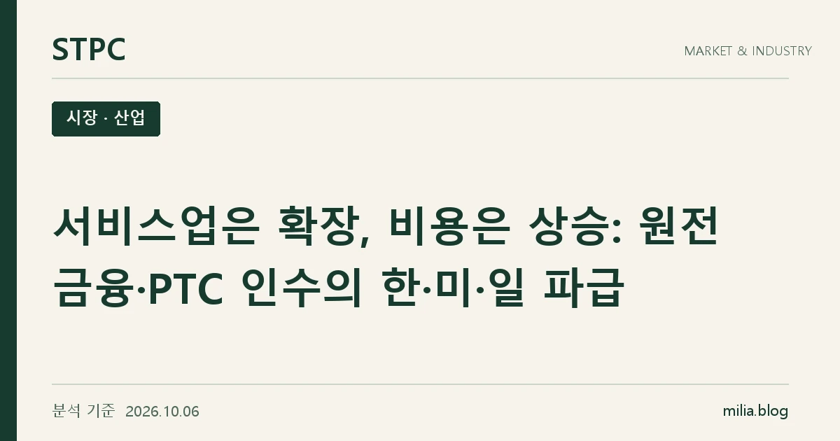STPC 시장 · 산업 — 서비스업은 확장, 비용은 상승: 원전 금융·PTC 인수의 한·미·일 파급. 분석 기준 2026.10.06.
